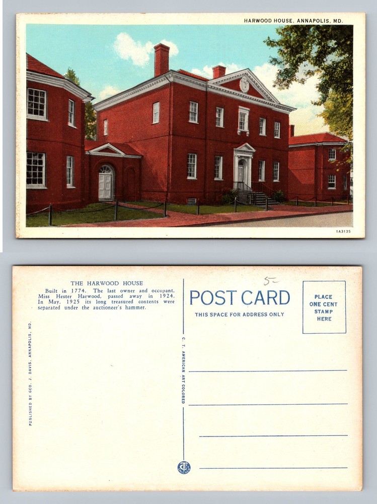 Annapolis, MD-Maryland, Harwood House Colonial Brick Home Old Vintage Postcard