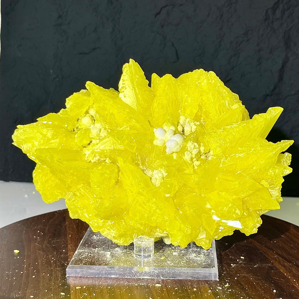 Yellow Sulfur Crystal Cluster - Natural Mineral Specimen with Stand - 4.8LB