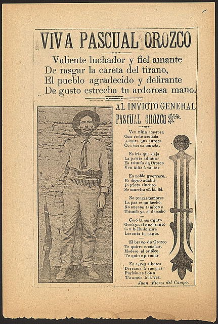 Pascual Orozco Mexico 1910s Mexican Revolution Soldier Broadside Print