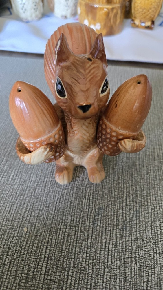 vintage squirrel with acorns salt and pepper shaker set