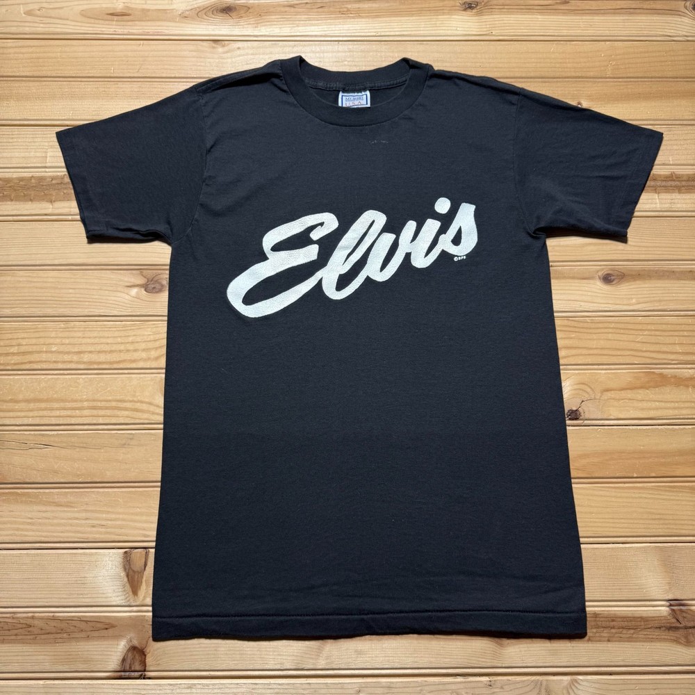 Vintage 80s Elvis Presley Script Logo Rock N Roll Concert Shirt USA Youth Large