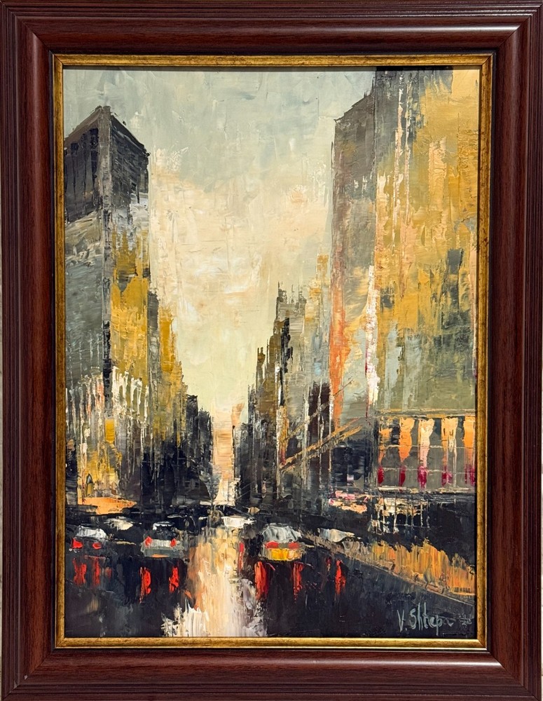 New York Original Сityscape City Sunset Oil Painting Artwork Wall Framed 18x14