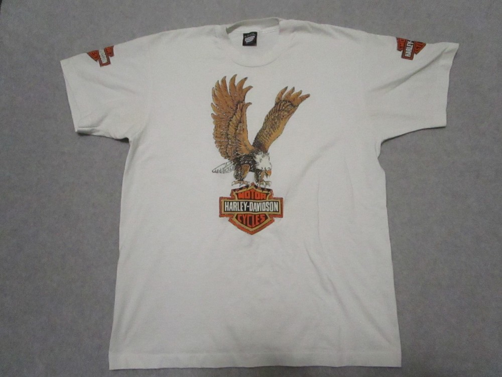 Vintage Harley Davidson Shirt Mens Extra Large White 90s Eagle USA Single Stitch