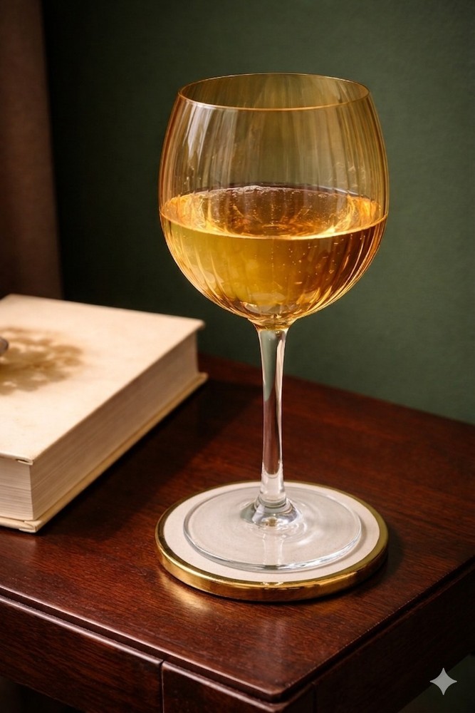 Vintage MCM Amber Optic Wine Glass - Honey Gold Ribbed Goblet - Clear Stem 8