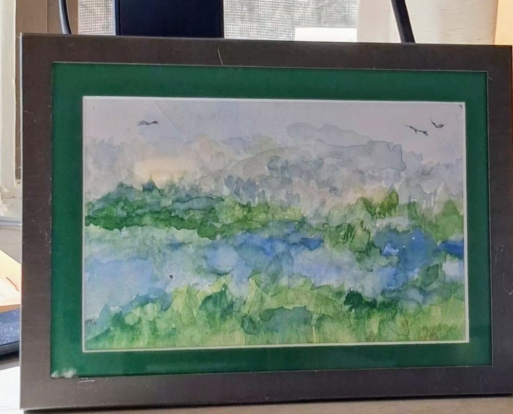 Signed Impressionist Landscape Watercolor Painting Matted & Framed Medium