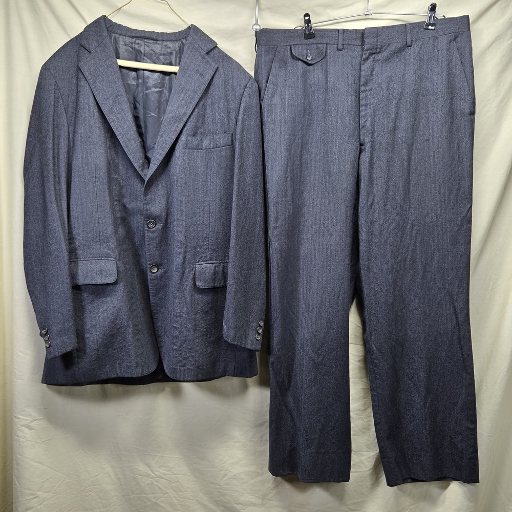 80's Made In USA Chaps Ralph Lauren Suit Size 42R Charcoal Pure Wool Pants 38x29