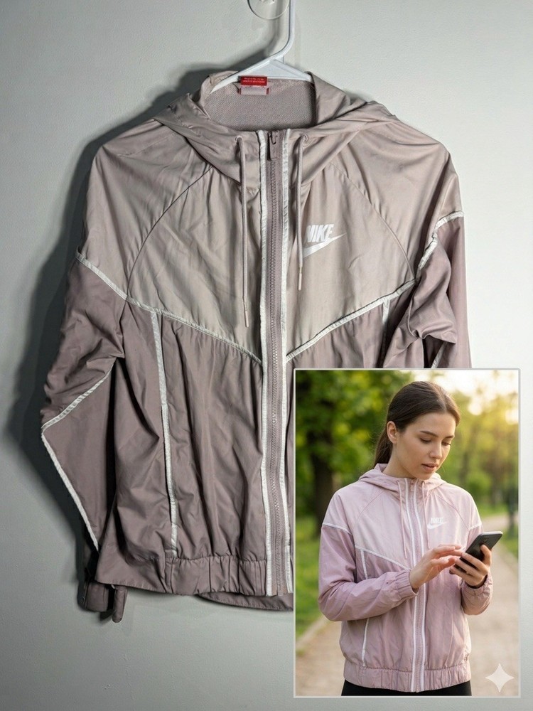 Nike Windrunner Jacket Women M Pink Full Zip Hooded Lightweight Windbreaker