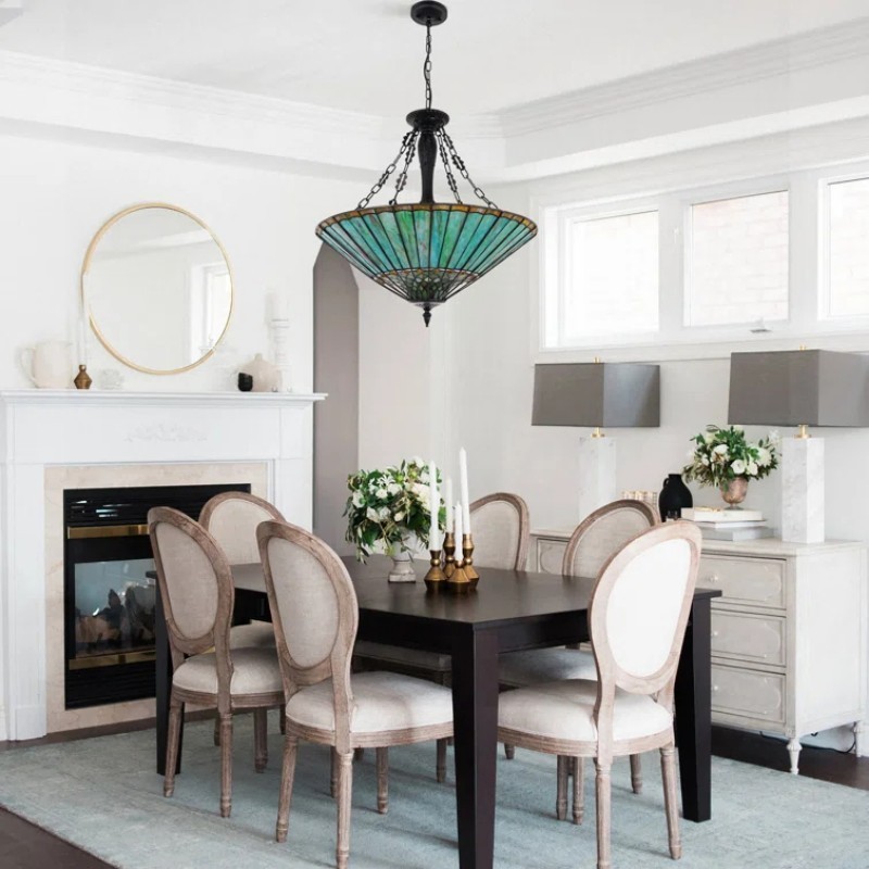 Unique Inverted Chandelier Tiffany 5 Lights Stained Glass Pendant Ceiling Lamp