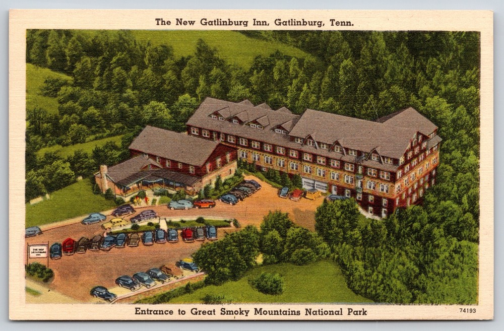 Gatlinburg TN~Air View Of New Inn~Great Smoky Mtns Natl Park~Vintage Linen PC