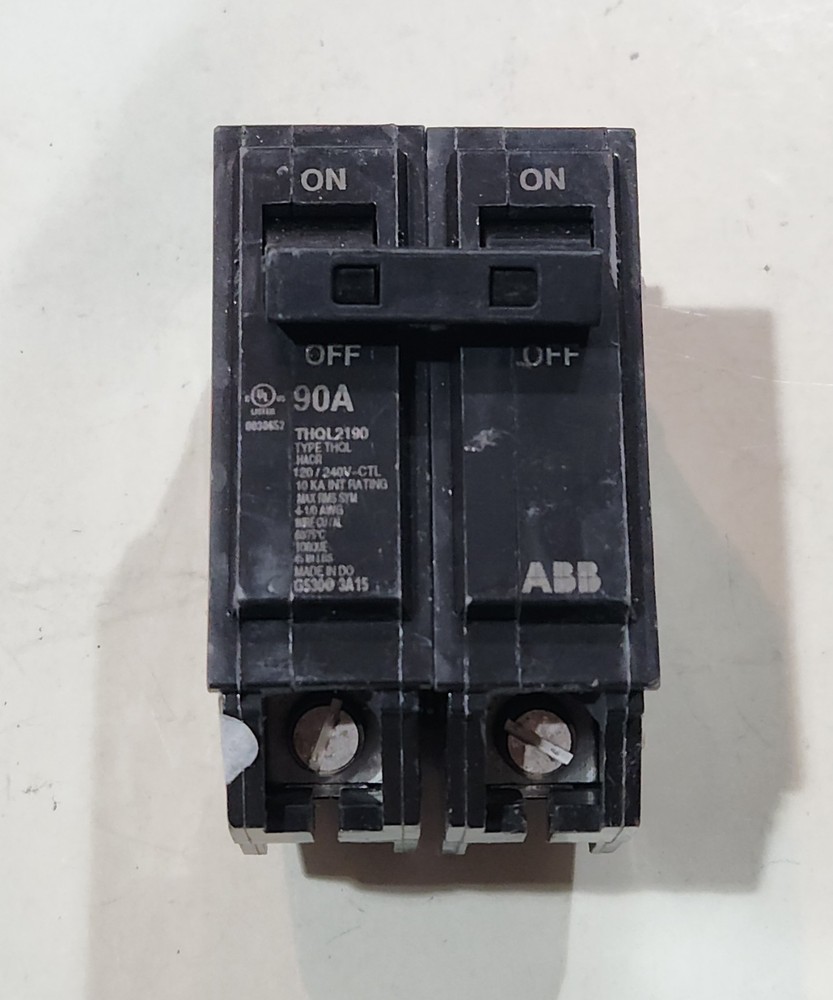 ABB THQL2190 90A 2-Pole Circuit Breaker  Black Plastic Switch