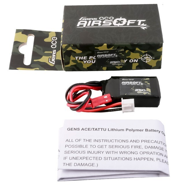 Gens Ace 35C 250mAh 2S 7.4V Airsoft Battery Pack With JST Plug-image