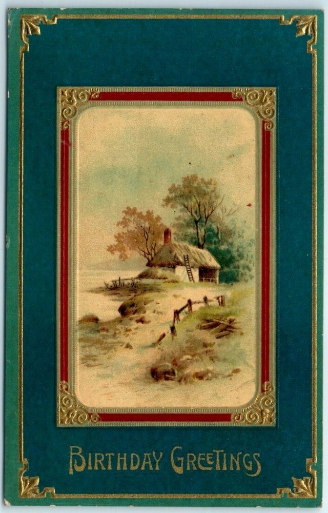 Postcard - House and Trees Art Print - Birthday Greetings