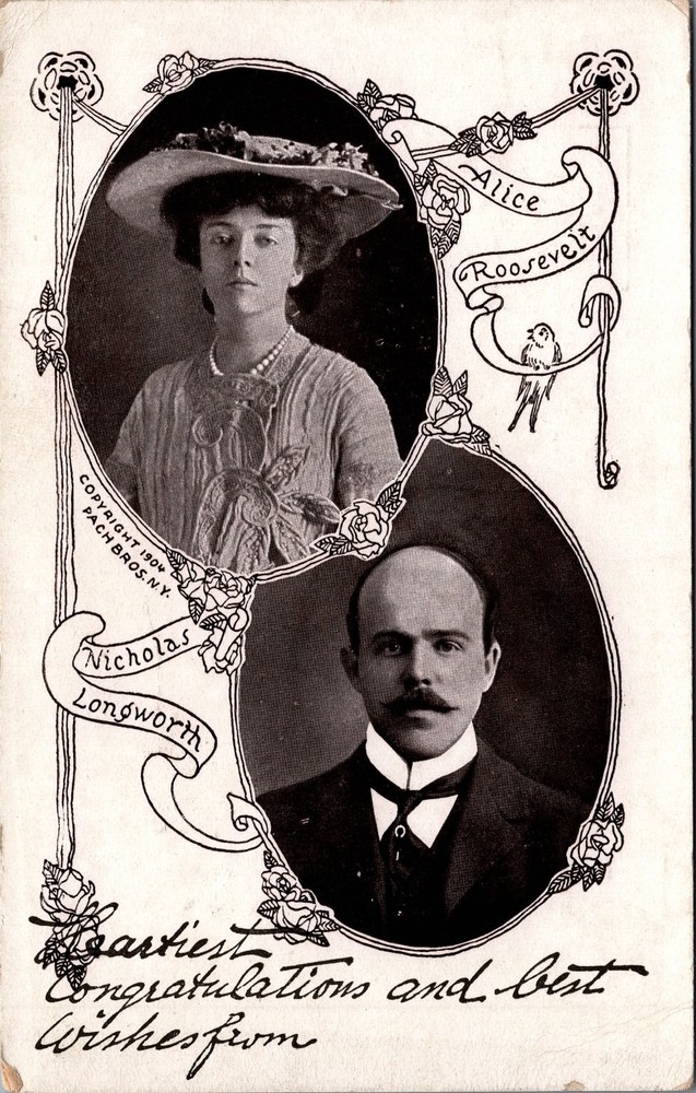 1904 Alice Roosevelt & Nicholas Longworth Portrait Postcard Wedding