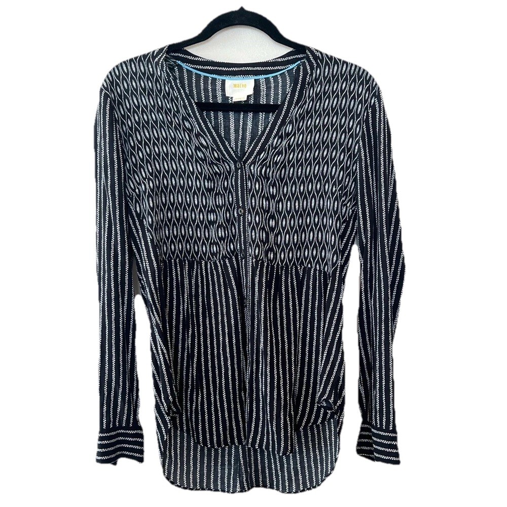 Maeve Anthropologie Top Women Size 2 long sleeve blouse V-neck fitted ruched EUC