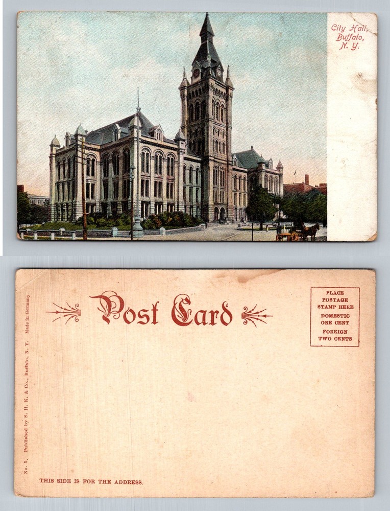 Buffalo, NY-New York, City Hall Building Historic Clock Tower Vintage Postcard