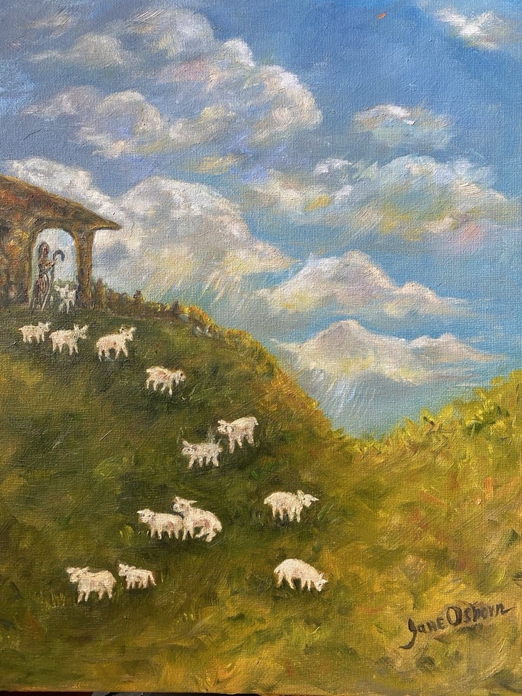 Original Oil Sheep With Shepherd Landscape Painting 11x14”