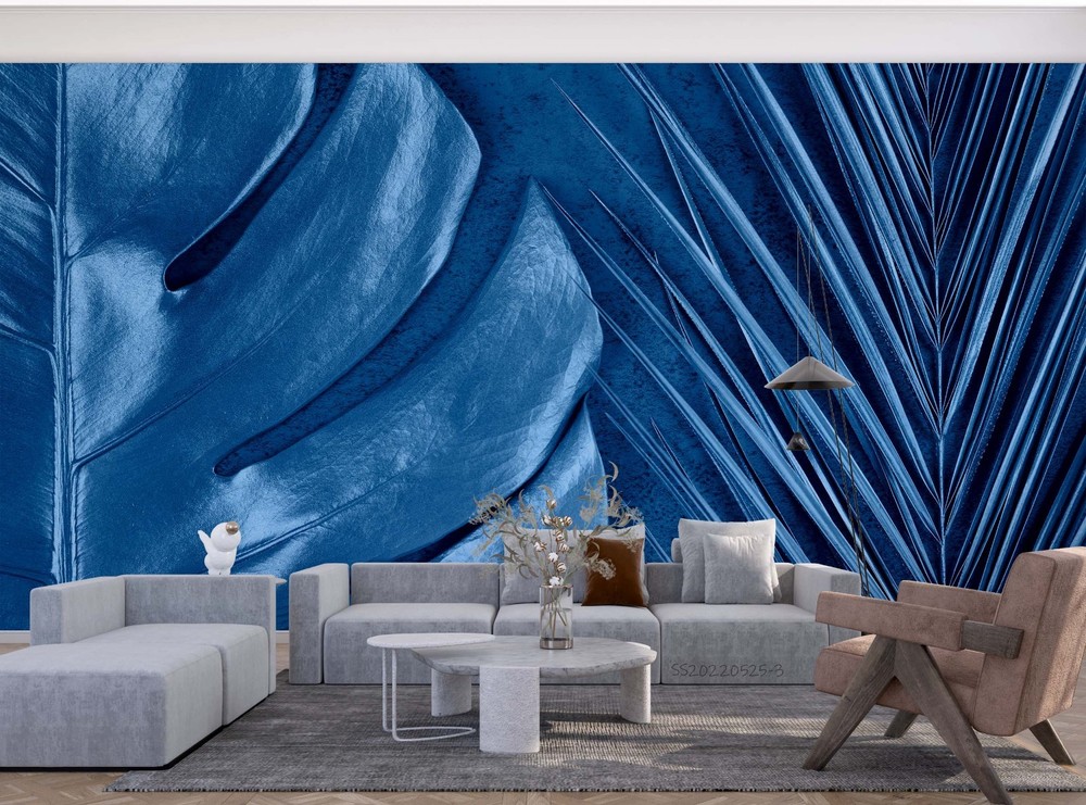 3D Blue Plants Leaves Close-up Wall Murals Wallpaper Murals Wall Sticker 2