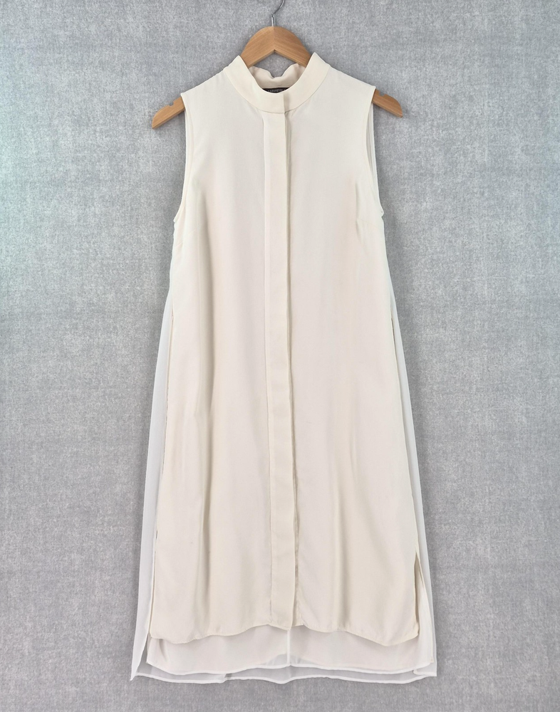 Lafayette 148 NY Silk Elegant Minimalist Sleeveless Layered Dress* Medium Ivory