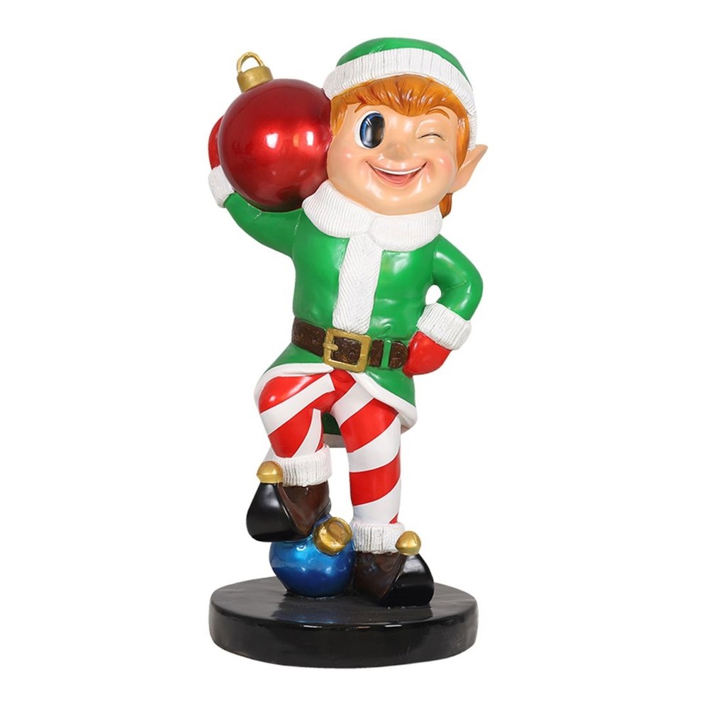 37in Fiberglass Christmas Elf Statue Holding Ornament Ball for Garden & Yard Decor