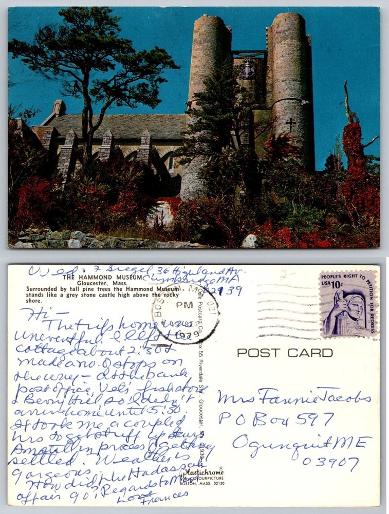 Vintage 1979 Plastichrome Postcard Hammond Museum Castle Gloucester MA