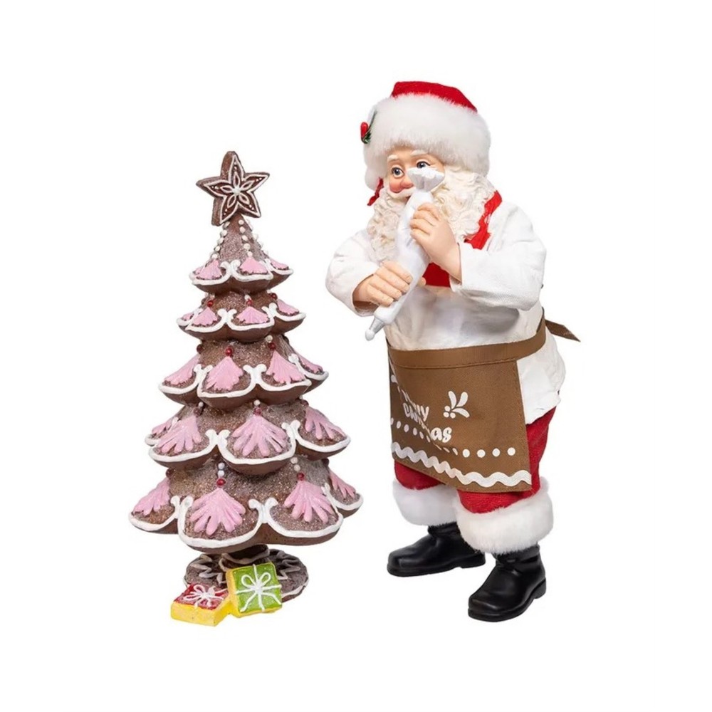 Kurt Adler Fabriche Christmas Figurine, Santa Decorating Gingerbread, 10.5in