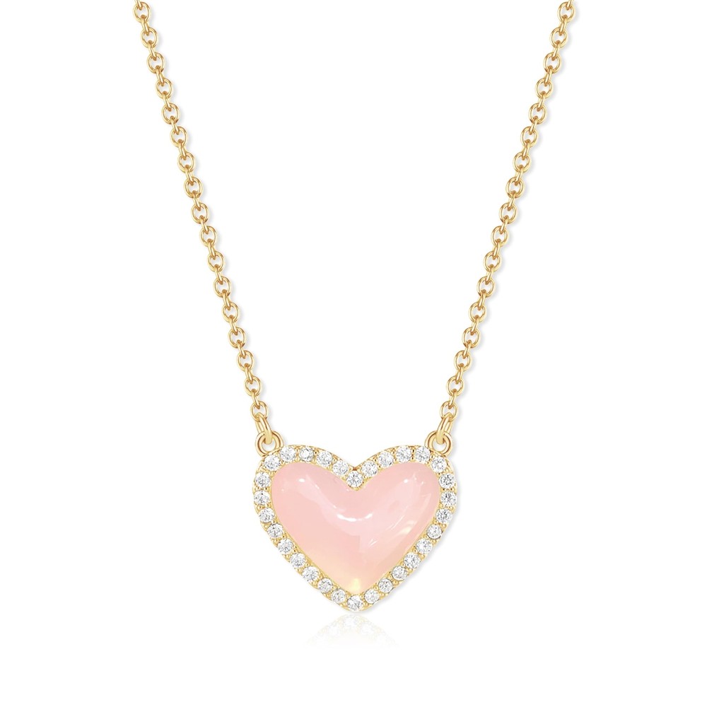 14k Gold-Plated Heart Necklace with Synthetic Gemstone Pendant Fashion Jewelry