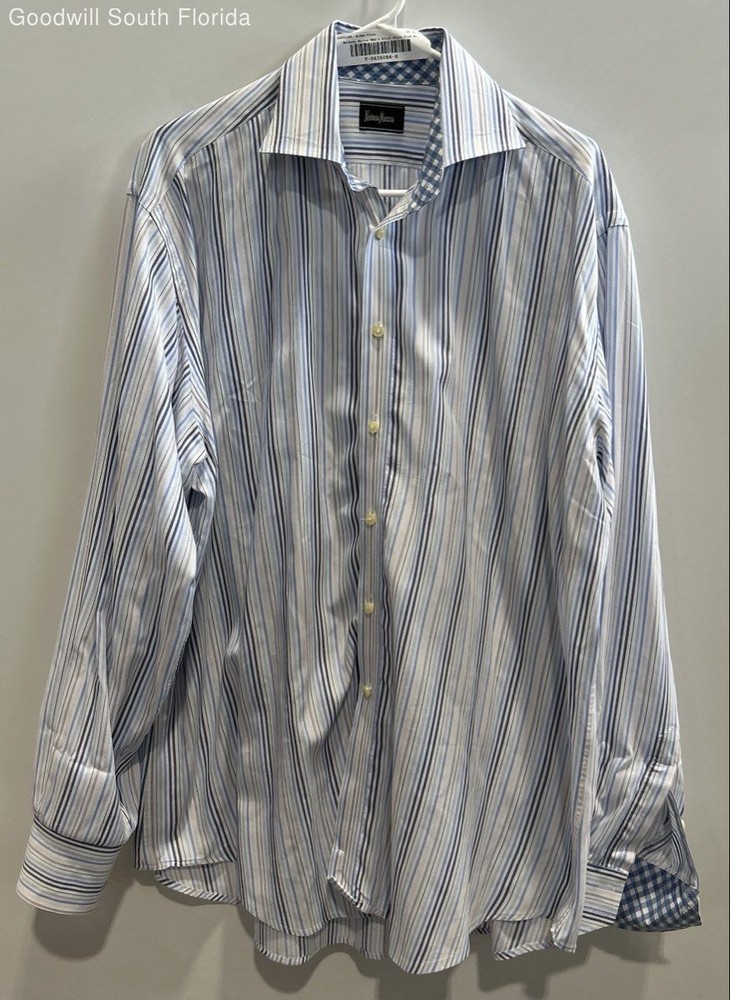 Neiman Marcus Mens Multicolor Striped Print Long Sleeve Button-Up Shirt Size XL