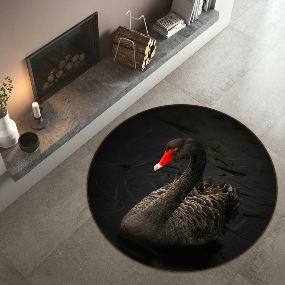 3D Black Swan Non-Slip Rug Mat Elegant Animal Print Carpet O1520