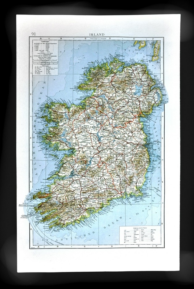 1901 Andrees Map Ireland Dublin Londonberry Tipperary Cork Kerry Galway Limerick