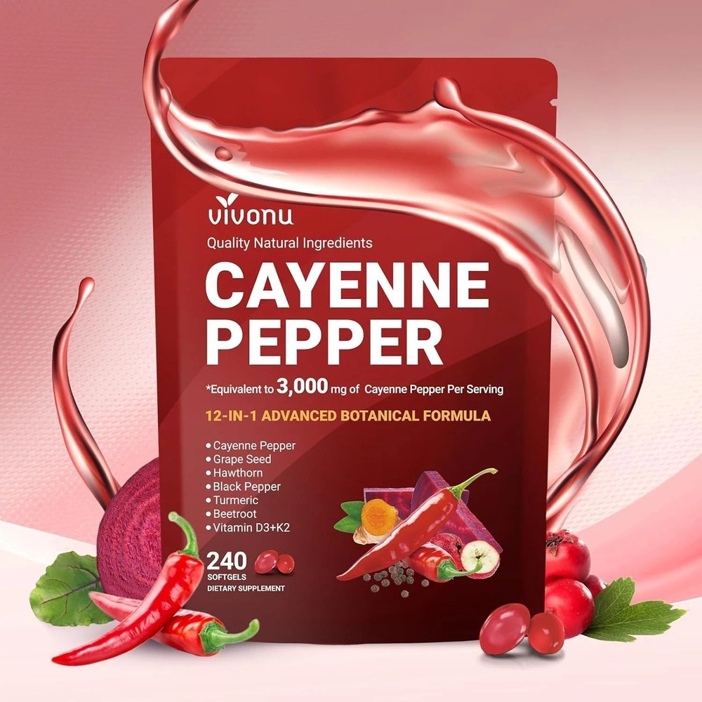 VivoNu Cayenne Pepper Softgels Supports Heart Vein Blood Vessel Health Vitamin E