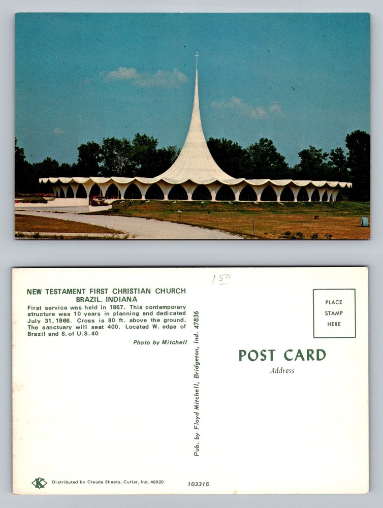 Brazil, IN-Indiana, New Testament First Christian Church Roof Vintage Postcard