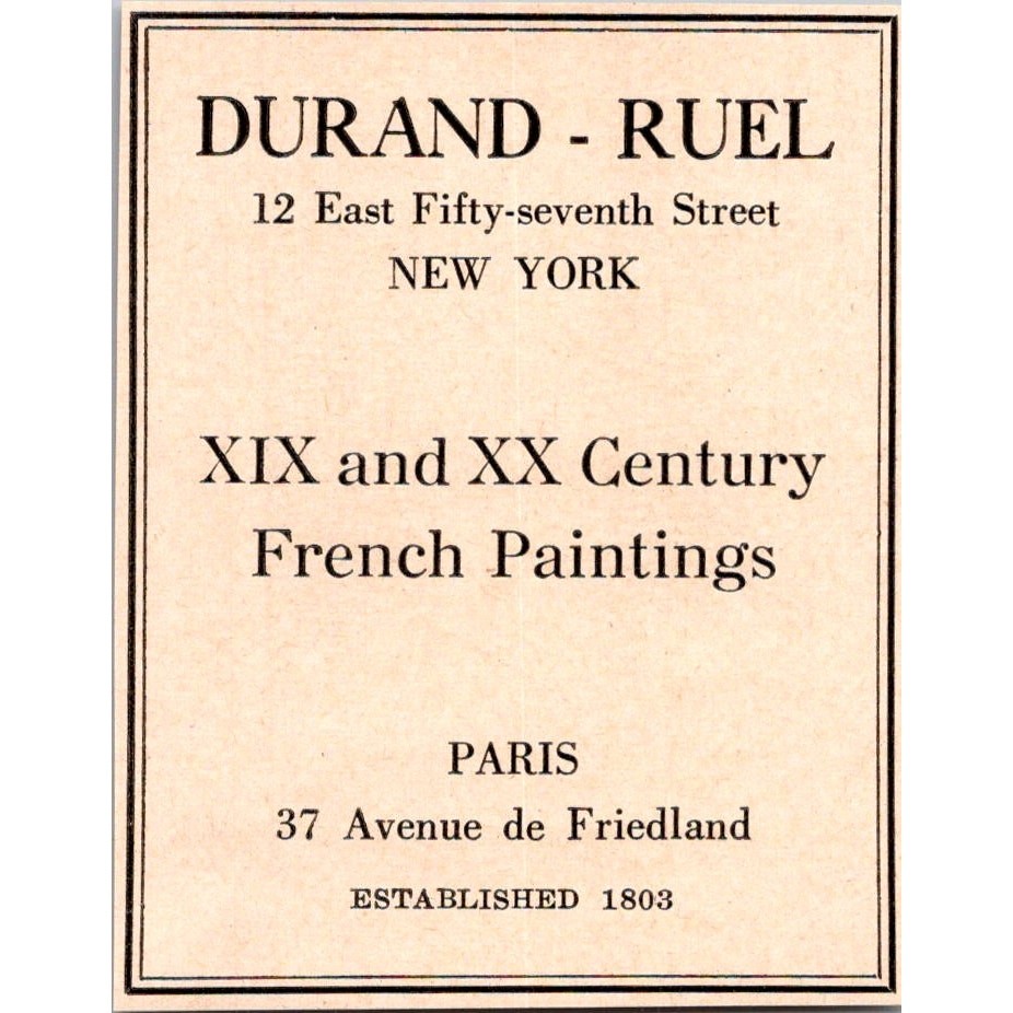 Durand- Ruel XIX & XX Century French Paintings Est 1803 New York 1943 Ad SAJ5-M4