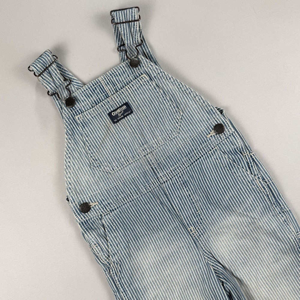 OshKosh B'gosh Hickory Stripe Overalls Toddler 3T Railroad Carpenter Denim