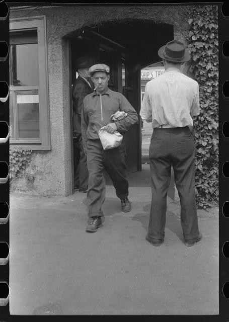 Groton Connecticut 1941 Electric Boat Works workers entering plant shift change