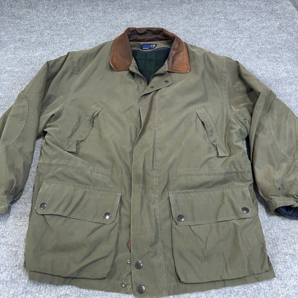 VTG Nautica Jacket Mens XL Olive Full Zip In Liner Chore Barn Leather Collar