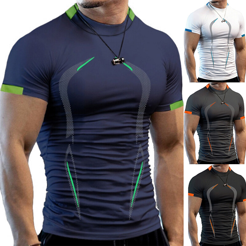 Men Short Sleeve T Shirt Casual Slim Fit Tops Tee Pullovers Undershirt US ~