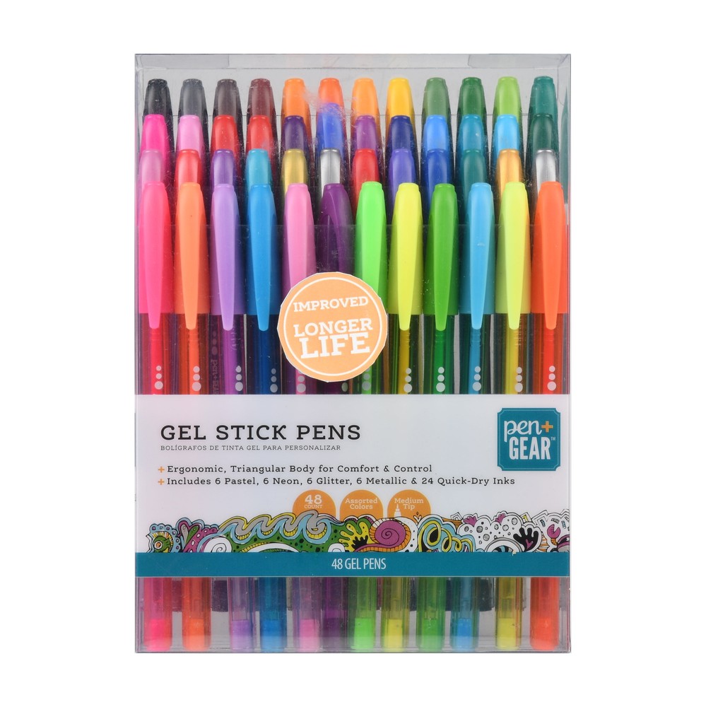 Pen+Gear Gel Pens, Assorted Colors, Medium, 0.7mm, 48 Count