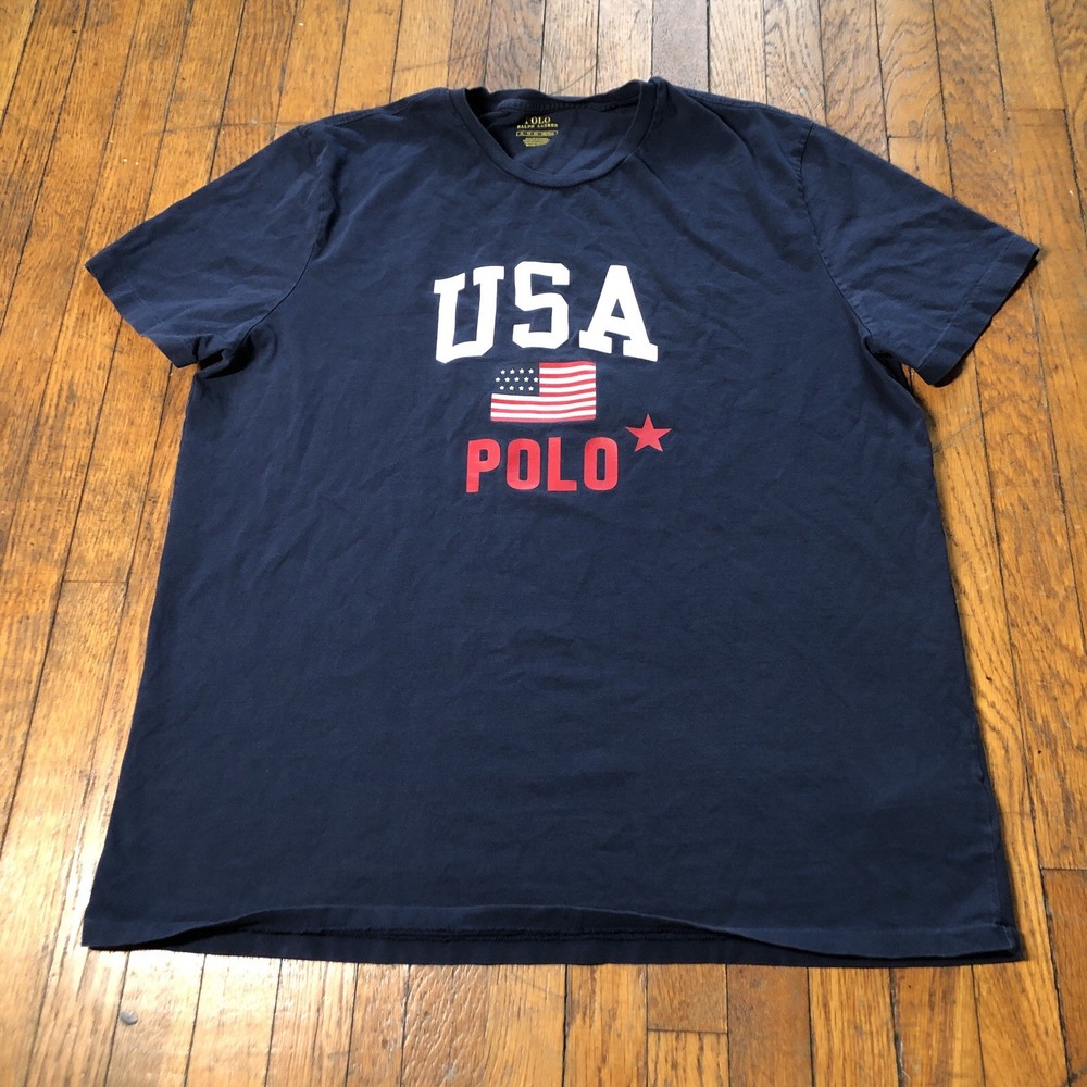Polo Ralph Lauren USA Flag T-Shirt Men’s Size XL Navy Blue Short Sleeve Preppy