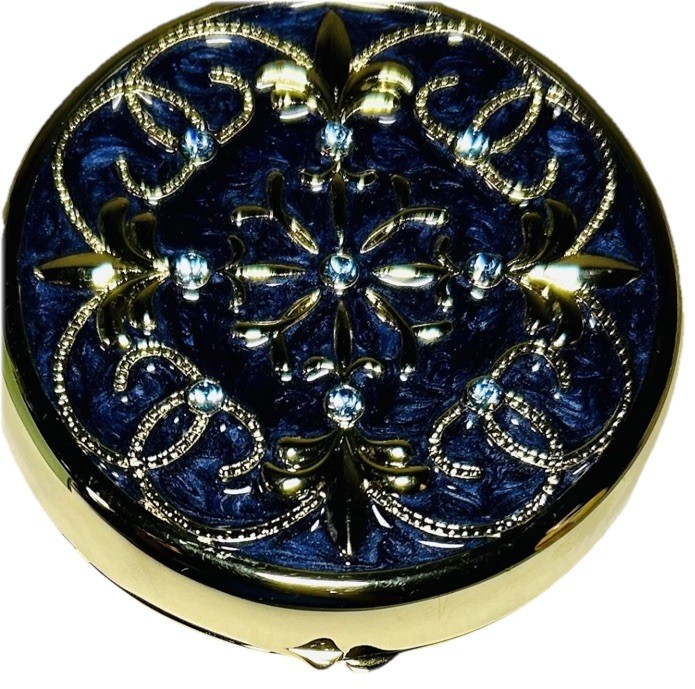 PartyLite Opulence Travel Tealight Holder In Gold/Navy Blue Design Gorgeous