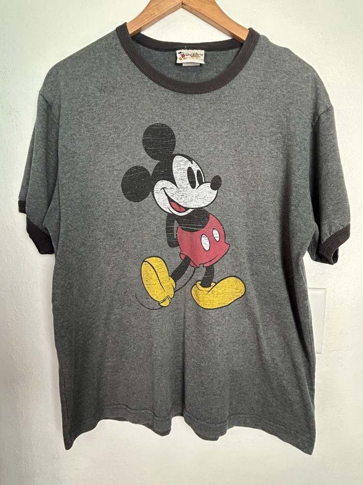 Walt Disney World Tee Y2K T-Shirt Men's L Gray Mickey Mouse Ringer Tee