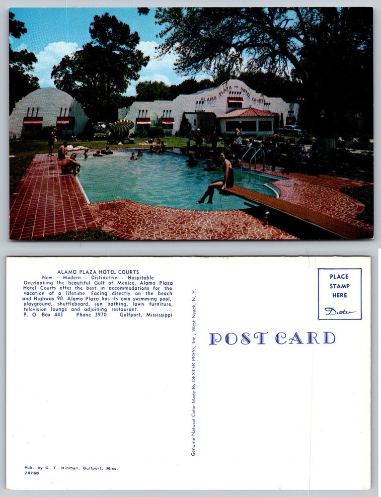 Alamo Plaza Hotel Courts Gulfport Mississippi Pool Postcard