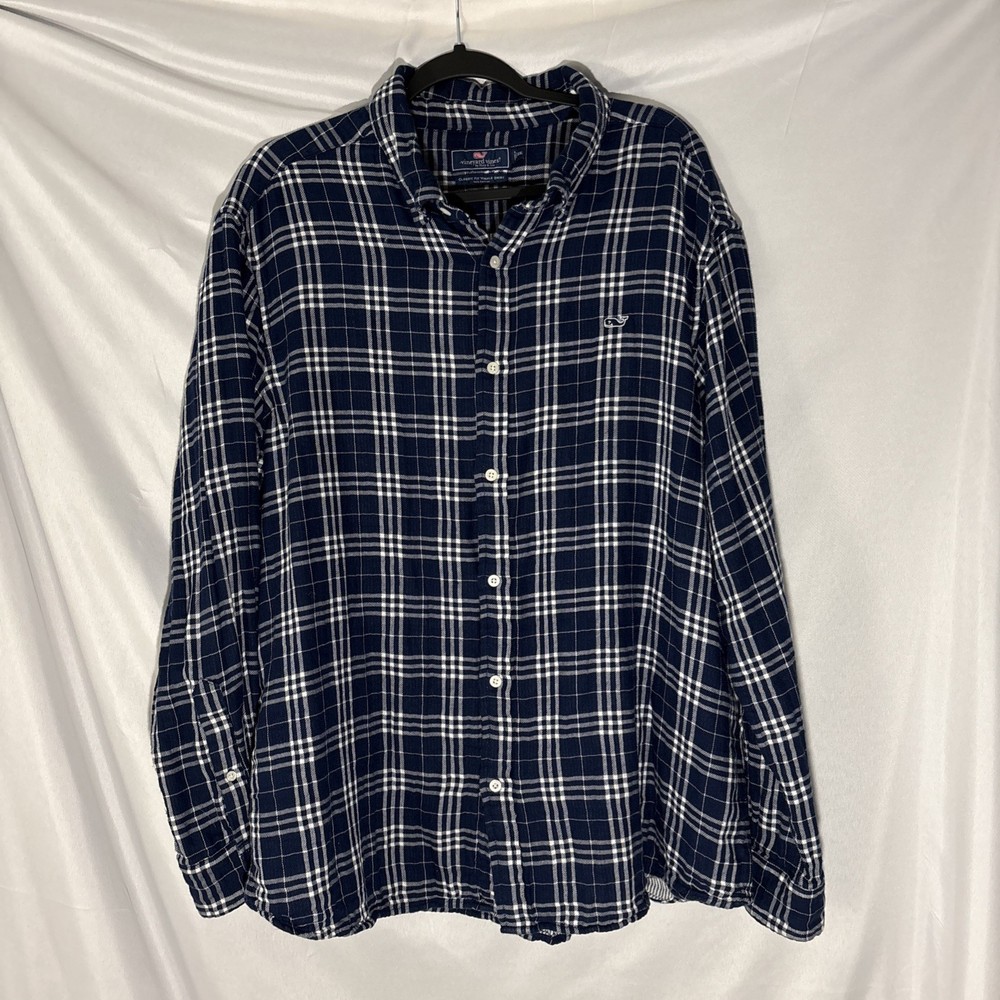 Vineyard Vines Men’s XXL Classic Fit Flannel Whale Shirt, Blue Plaid, SOFT!!
