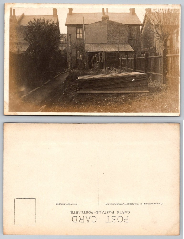RPPC Early 1900s Backyard Scene Man Working Vintage Real Photo Postcard