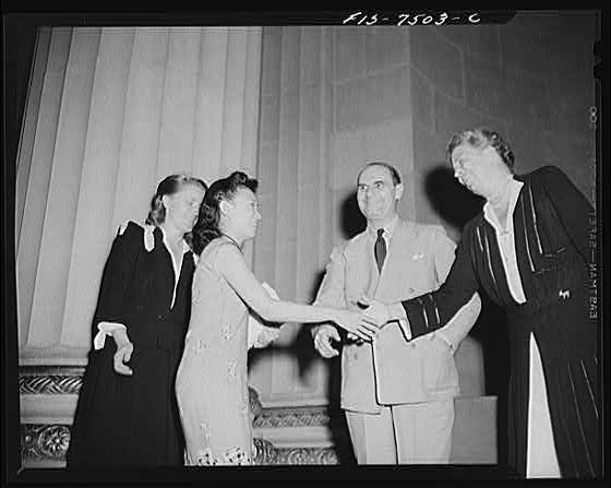 D.C. International student assembly. Mrs. Roosevelt greeting Wang, Washington