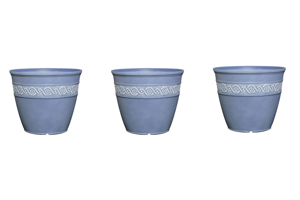 Corinthian Round Resin Flower Planter Pot, Slate Blue 8