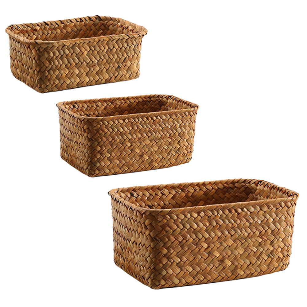 3 Pcs Seagrass Straw Storage Basket Wallet Clutter Organizer