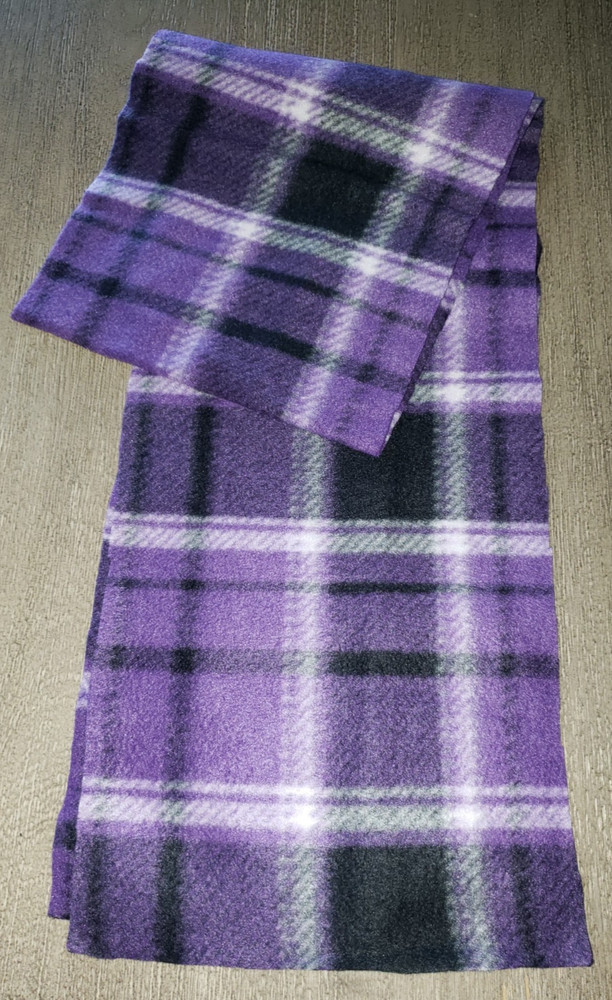 womens PURPLE BLACK WHITE PLAID WINTER SCARF FLEECE 60 INCH LONG 9 WIDE SUPER CO