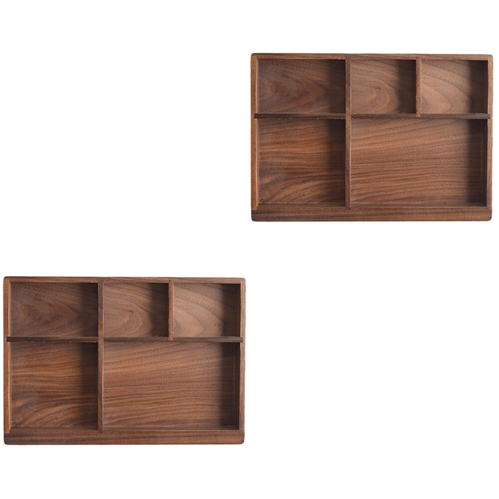 2pcs Black Walnut Western-style Drawer Type Cutlery Storage Box Desktop Solid
