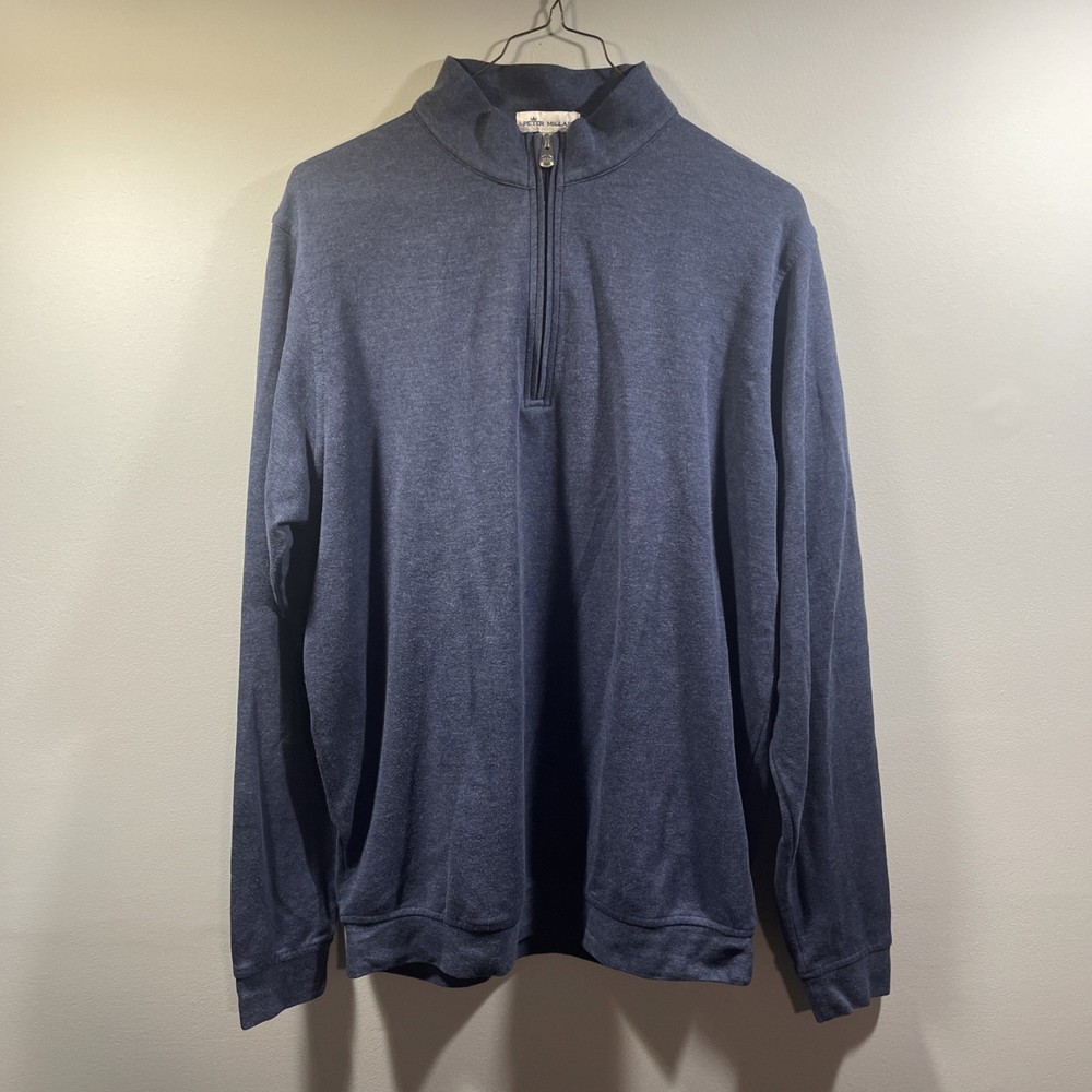 Peter Millar Crown Comfort Interlock Mens Medium Blue 1/4 Zip Golf Pullover