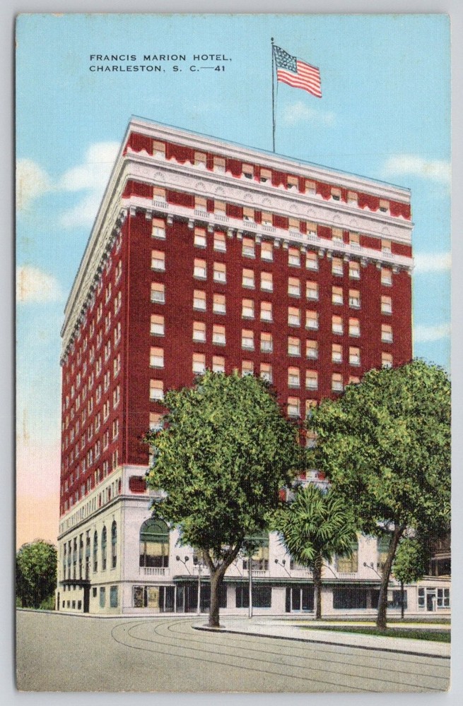 Francis Marion Hotel Charleston SC Linen Postcard E. C. Kropp Co. Unposted